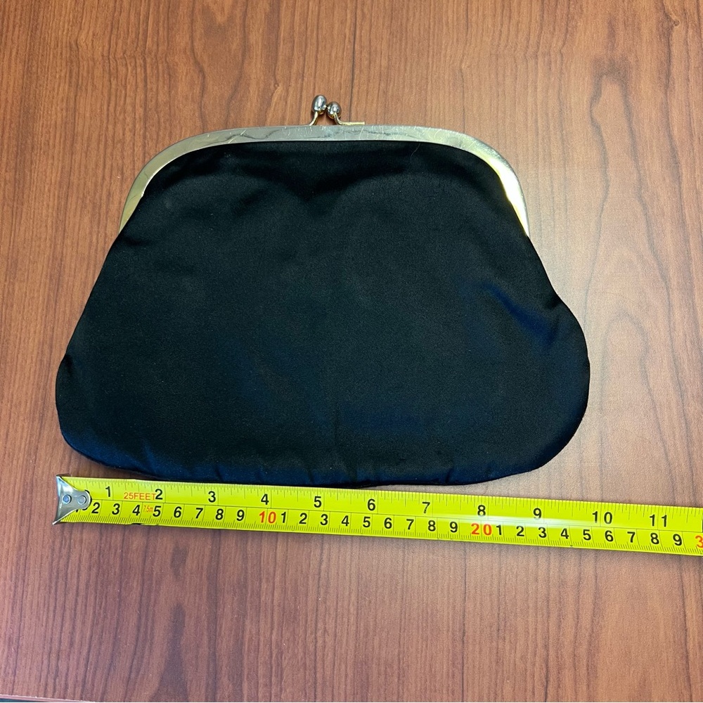 1960s Koret Black Patent Not-A-Leather Double Compartment Satin Purse Dressy Bag - Picture 12 of 14